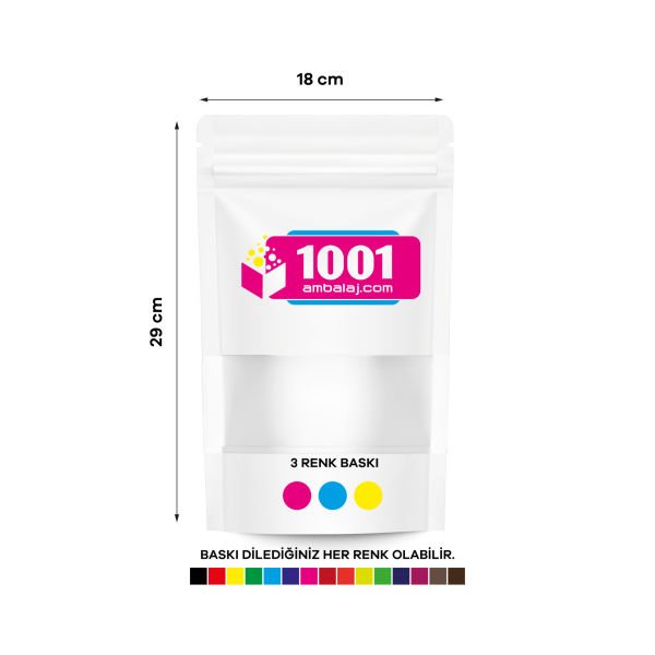 18X29 Cm Beyaz Renk Doypack Torba Pencereli /12/