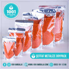 13X22,5 Cm Ön Şeffaf Arka Metalize 100 Adet Kilitli Doypack Torba 250 Gr /55/