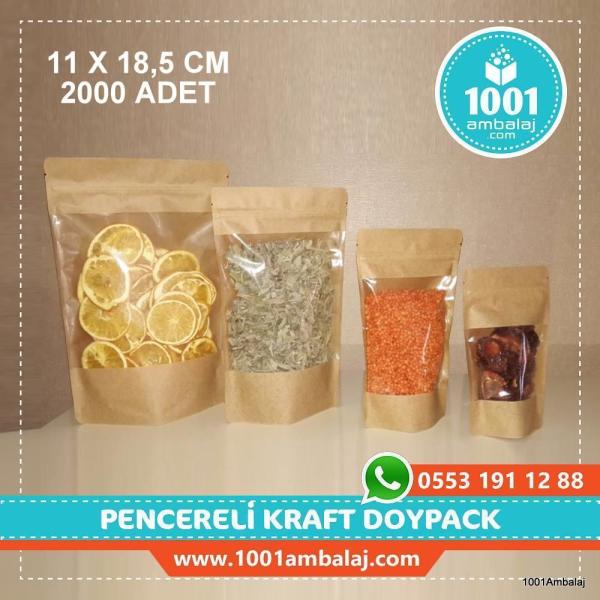11X18,5 Cm Kraft Geniş Pencereli 1 Koli 2000 Adet Kilitli Doypack Torba 100 Gr /44/
