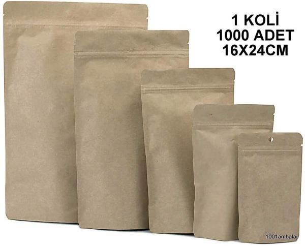 16X24 Cm Kraft 1 Koli 1000 Adet Kilitli Doypack Torba 370 Gr /32/