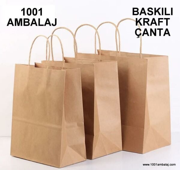 1 Renk Baskılı 27X15,5X29,5 Cm 100 Gr Kraft kağıt Çanta Kahve Renk