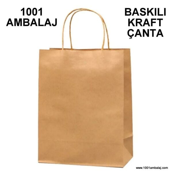 1 Renk Baskılı 27X15,5X29,5 Cm 100 Gr Kraft kağıt Çanta Kahve Renk