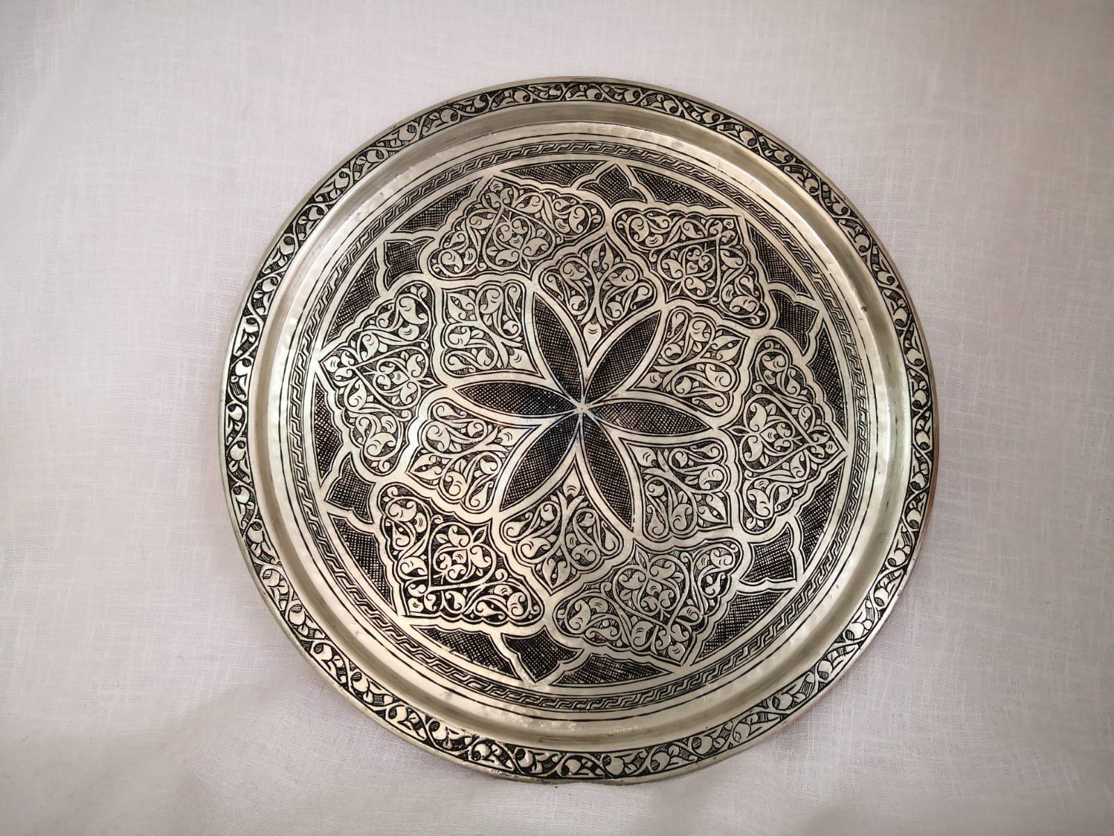 Ağır İşlemeli Bakır Tepsi Aoa Ölçü 38,5Cm Çapi