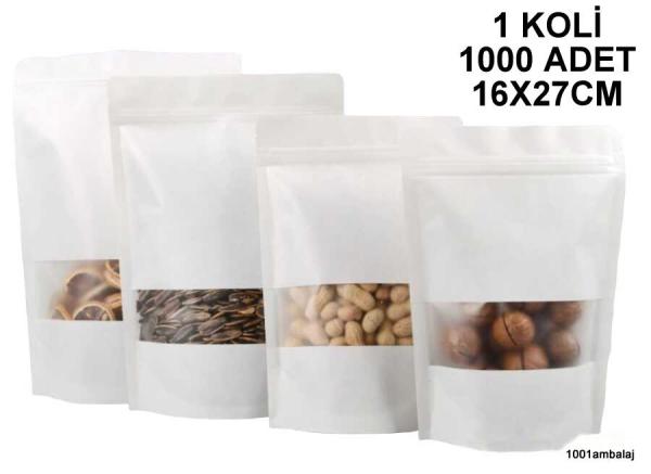16X27 Cm Beyaz Pencereli 1 Koli 1000 Adet Kilitli Doypack Torba 500 Gr /11/