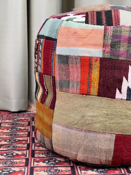 Nostaljik Kilim Puf Ölçü Çap 45 Cm Yükseklik 42 Cm