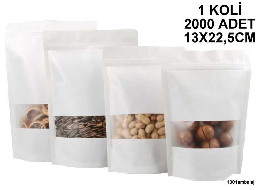 13X22,5 Cm Beyaz Pencereli 1 Koli 2000 Adet Kilitli Doypack Torba 250 Gr /10/
