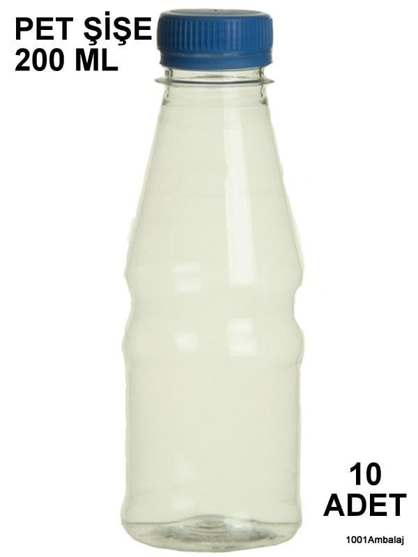 Pet Şişe 200 Ml Plastik Kilitli kapaklı Şeffaf Yuvarlak Tabanli (** 10 Adet **)
