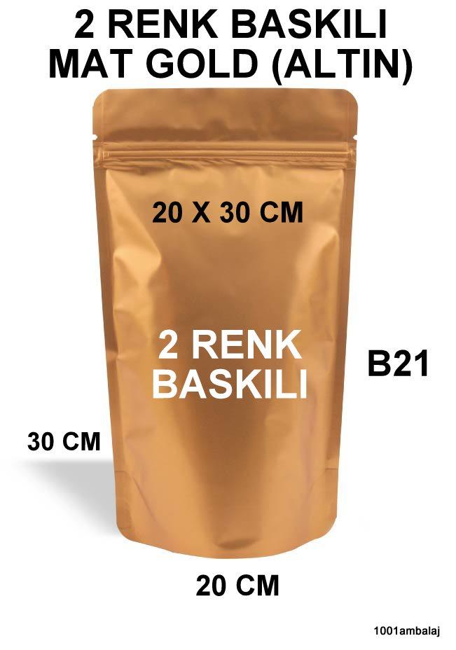 20X30 Cm 2 Baskılı Mat Gold ( Altın Renkli ) İki Taraf Tek Renk Doypack Torba 1000 Gr /28/