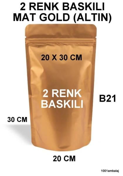 20X30 Cm 2 Baskılı Mat Gold ( Altın Renkli ) İki Taraf Tek Renk Doypack Torba 1000 Gr /28/