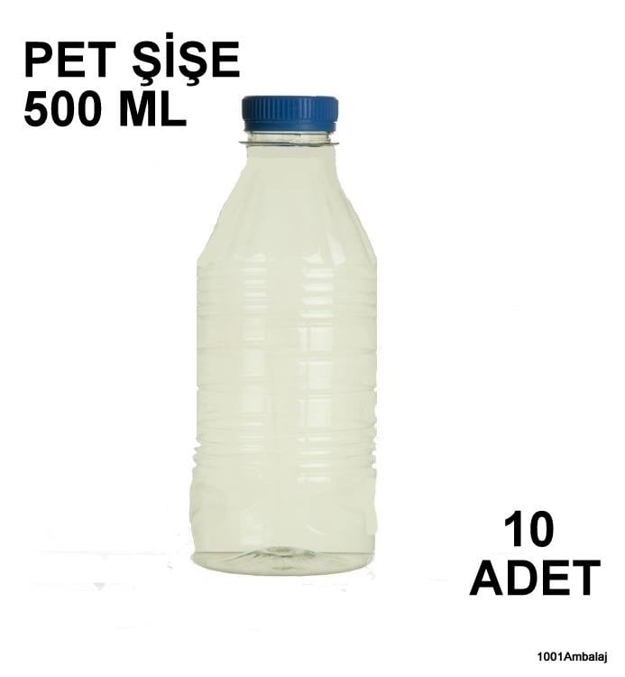 Pet Şişe 500 Ml Plastik Kilitli kapaklı Şeffaf Yuvarlak Tabanli (** 10 Adet **)