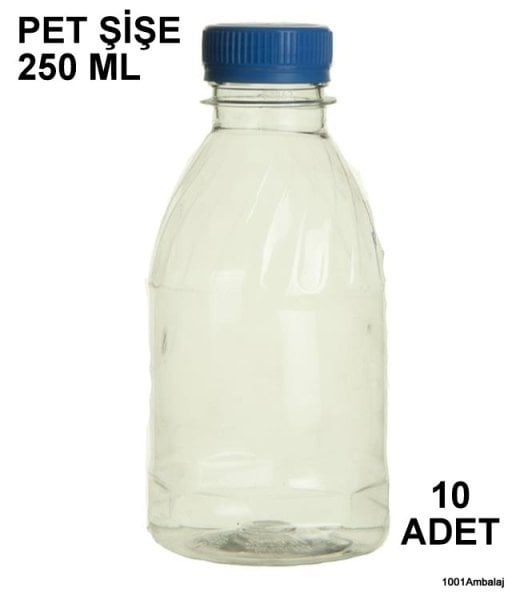 Pet Şişe 250 Ml Plastik Kilitli kapaklı Şeffaf Yuvarlak Tabanli (** 10 Adet **)