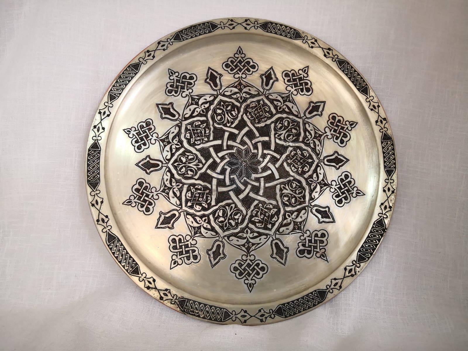 Ağır İşlemeli Bakır Tepsi Aoa Ölçü 40Cm Çapi