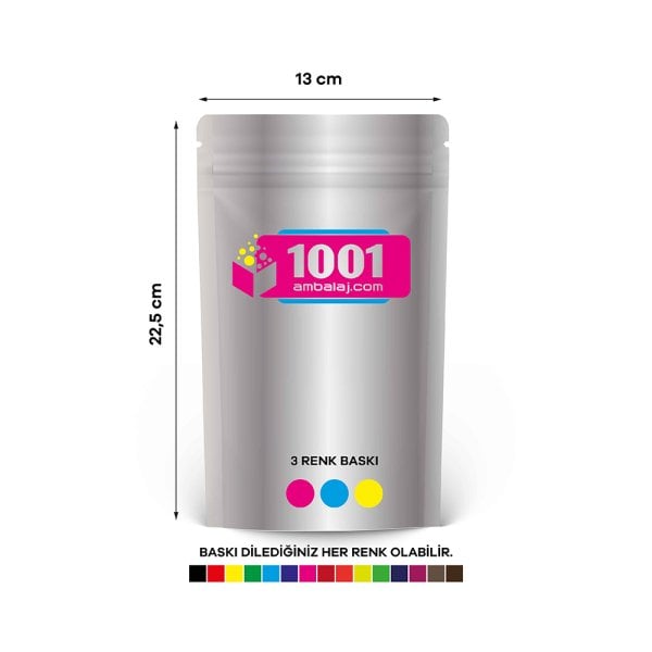 13X22,5 Cm 3 Baskılı Alüminyum Renkli Tek Taraf Üç Renk Doypack Torba 250 Gr /03/