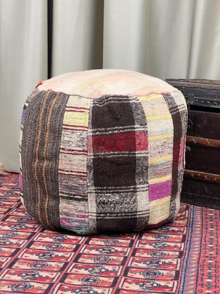 Nostaljik Kilim Puf Ölçü Çap 45 Cm Yükseklik 42 Cm