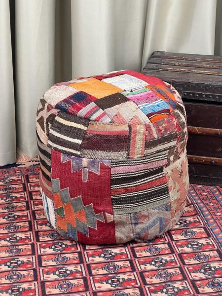 Nostaljik Kilim Puf Ölçü Çap 45 Cm Yükseklik 42 Cm