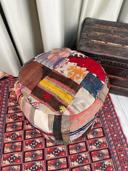 Nostaljik Kilim Puf Ölçü Çap 45 Cm Yükseklik 42 Cm