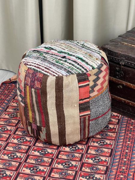 Nostaljik Kilim Puf Ölçü Çap 45 Cm Yükseklik 42 Cm