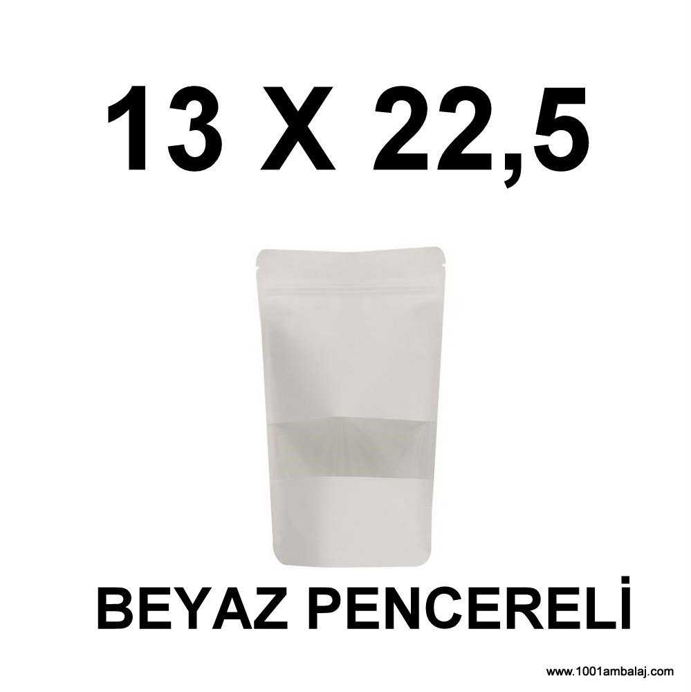13X22,5 Cm Beyaz Renk Doypack Torba Pencereli/10/