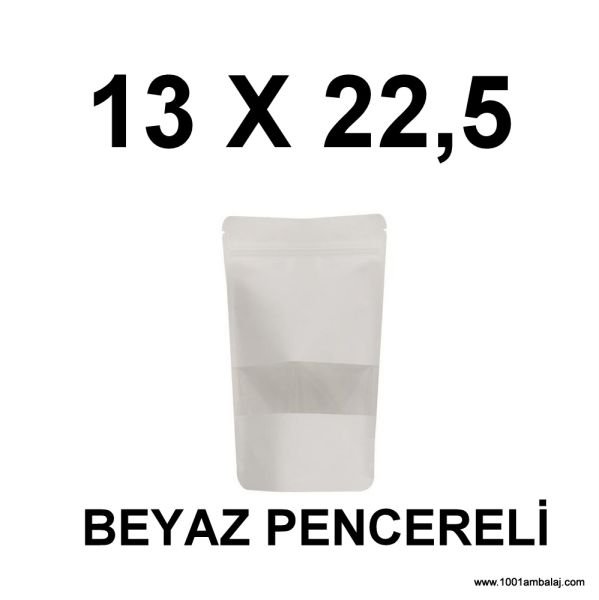 13X22,5 Cm Beyaz Renk Doypack Torba Pencereli/10/