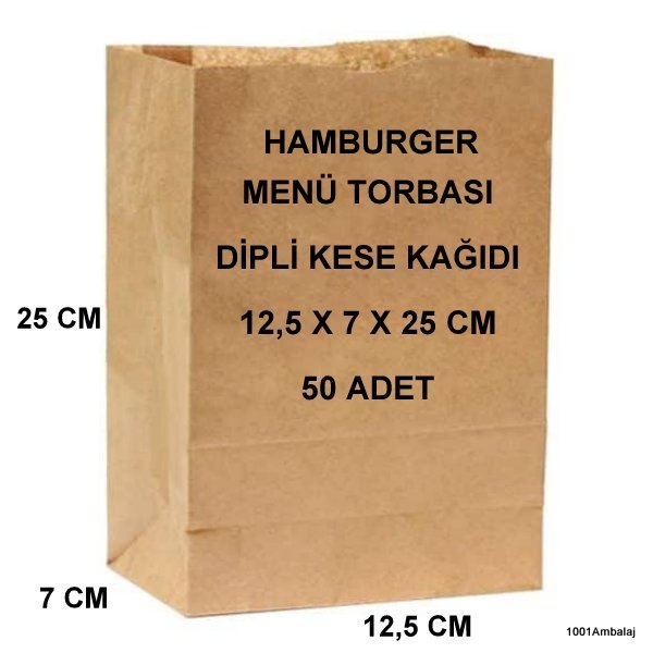 Paket Servis Torbası 12,5X7X25 Cm Kraft Renk 50 Adet