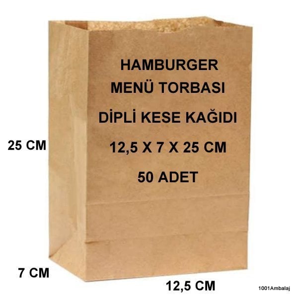 Paket Servis Torbası 12,5X7X25 Cm Kraft Renk 50 Adet