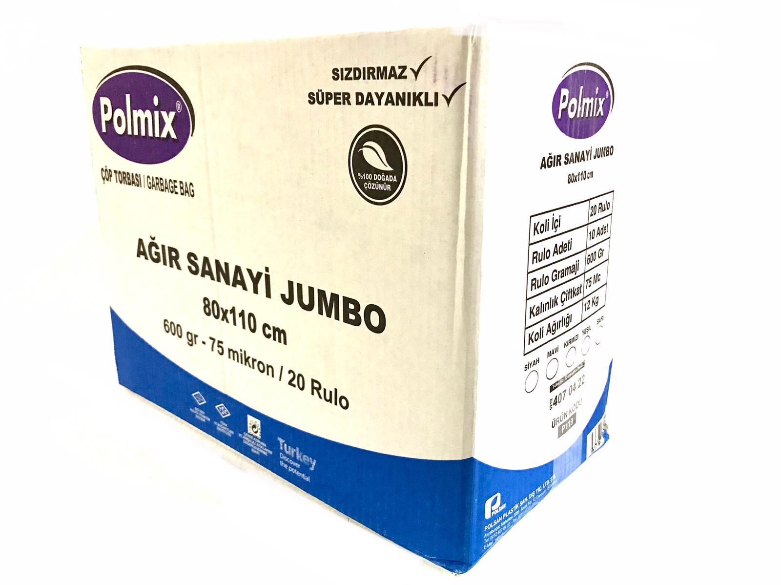 Çöp Torbası Polmix Ağır Sanayi 600 Gram 80X110 Siyah 1 Koli