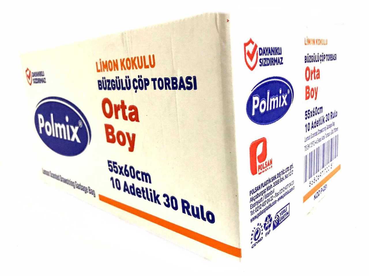 Çöp Torbası Polmix Büzgülü Orta 55X60 Limon Kokulu 30 Paket