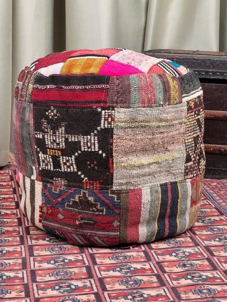 Nostaljik Kilim Puf Ölçü Çap 45 Cm Yükseklik 42 Cm
