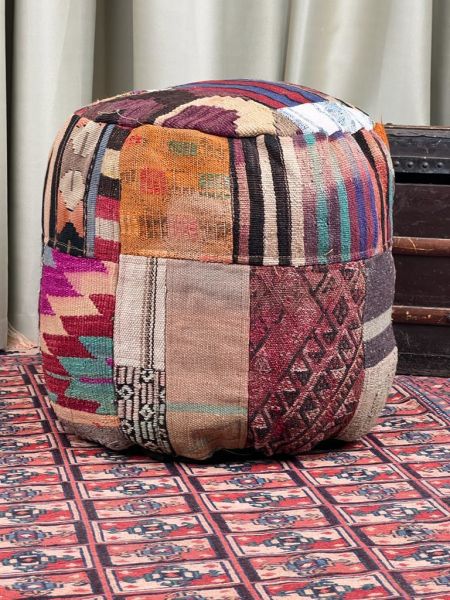 Nostaljik Kilim Puf Ölçü Çap 45 Cm Yükseklik 42 Cm