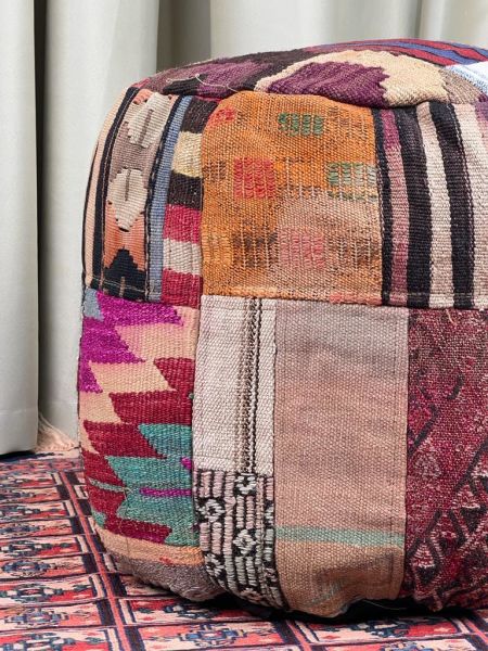 Nostaljik Kilim Puf Ölçü Çap 45 Cm Yükseklik 42 Cm