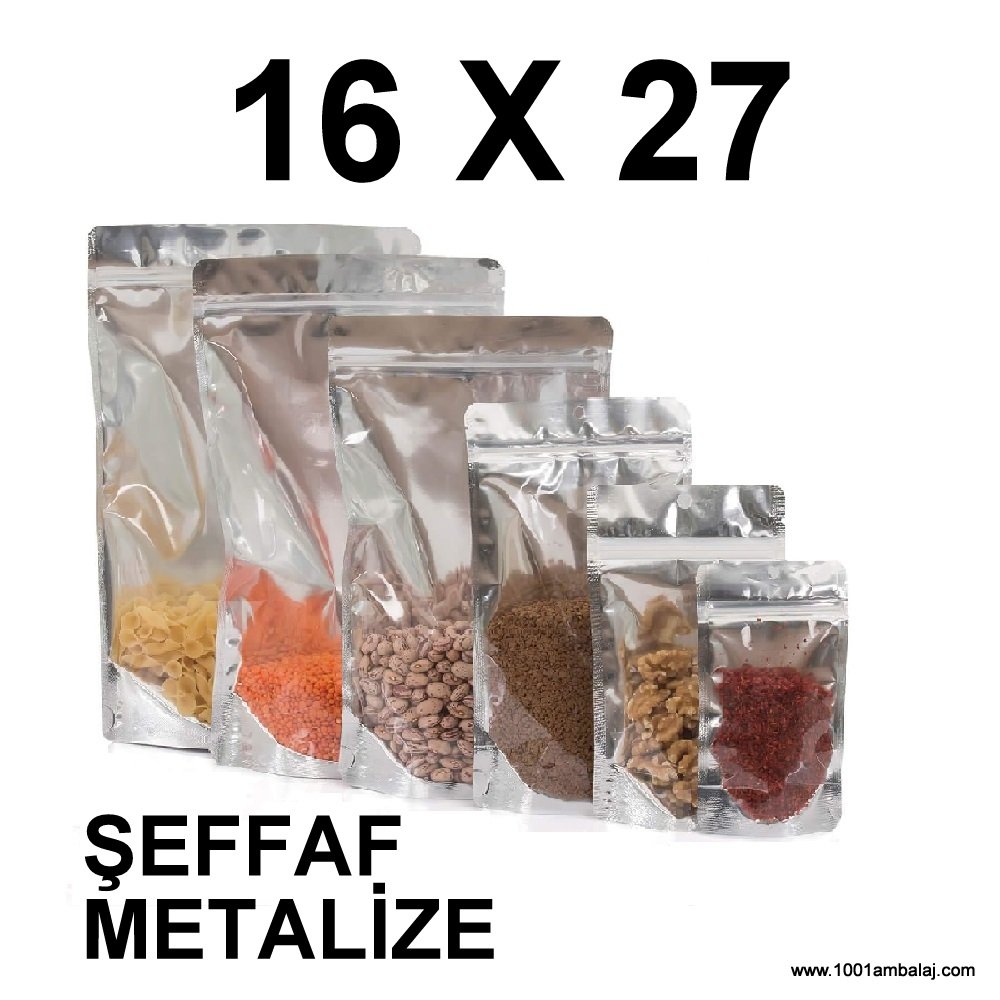 16X27 Cm Şeffaf Metalize Renk Doypack Torba /58/