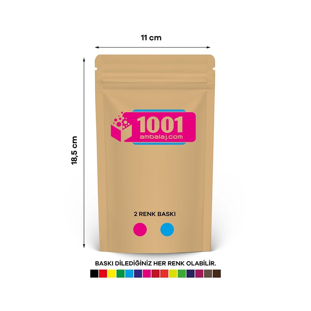 11X18,5 Cm 2 Baskılı Kraft Renkli Tek Taraf İki Renk Doypack Torba 100 Gr /30/
