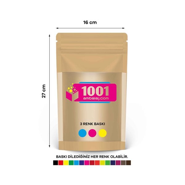 16X27 Cm 3 Baskılı Kraft Renkli Geniş Pencereli Tek Taraf Üç Renk Doypack Torba 500 Gr /46/