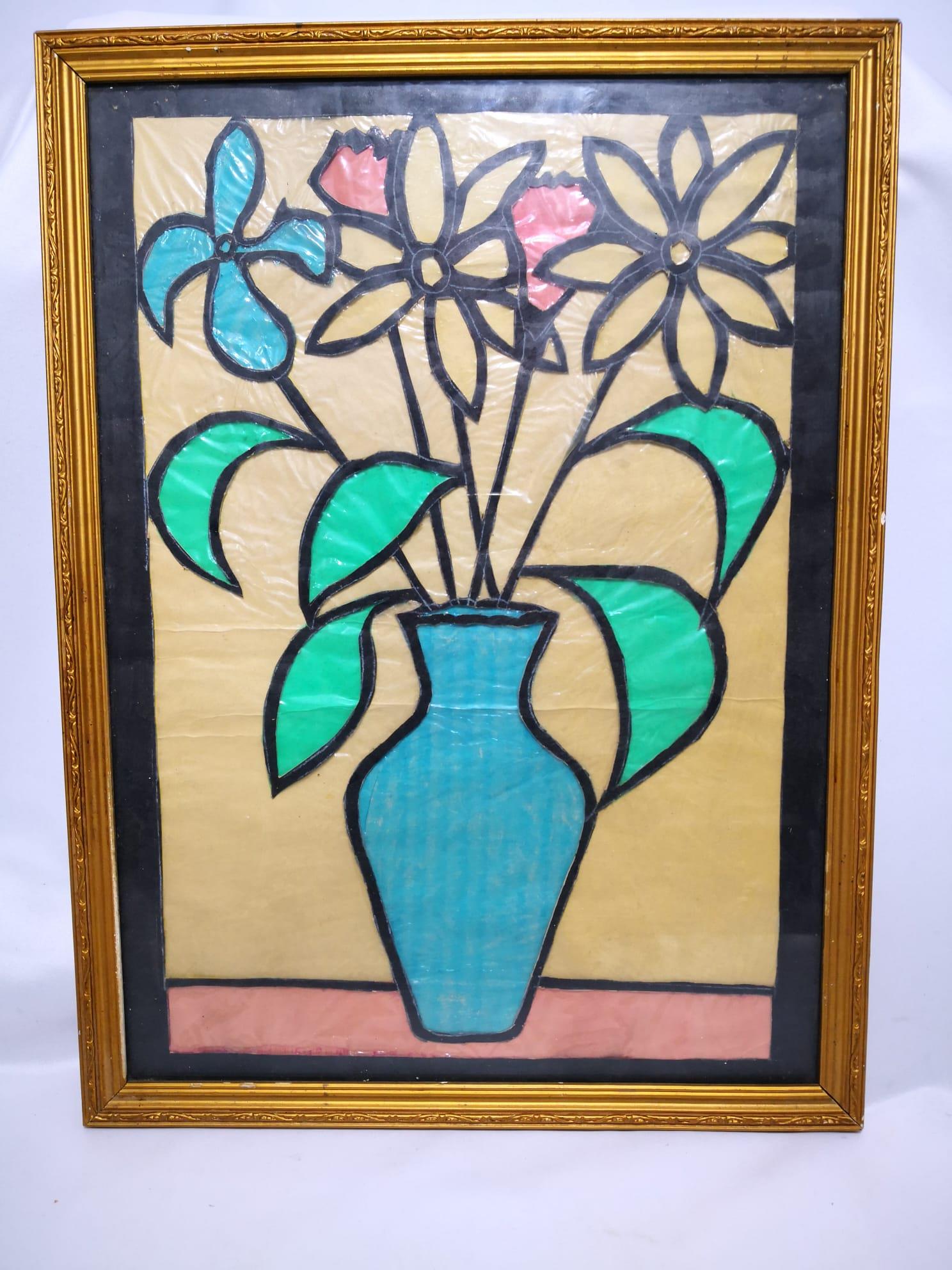 Ahşap Çerçeveli El Yapimi Vitray Çalişmasi Aoa Ölçü 52X38Cm