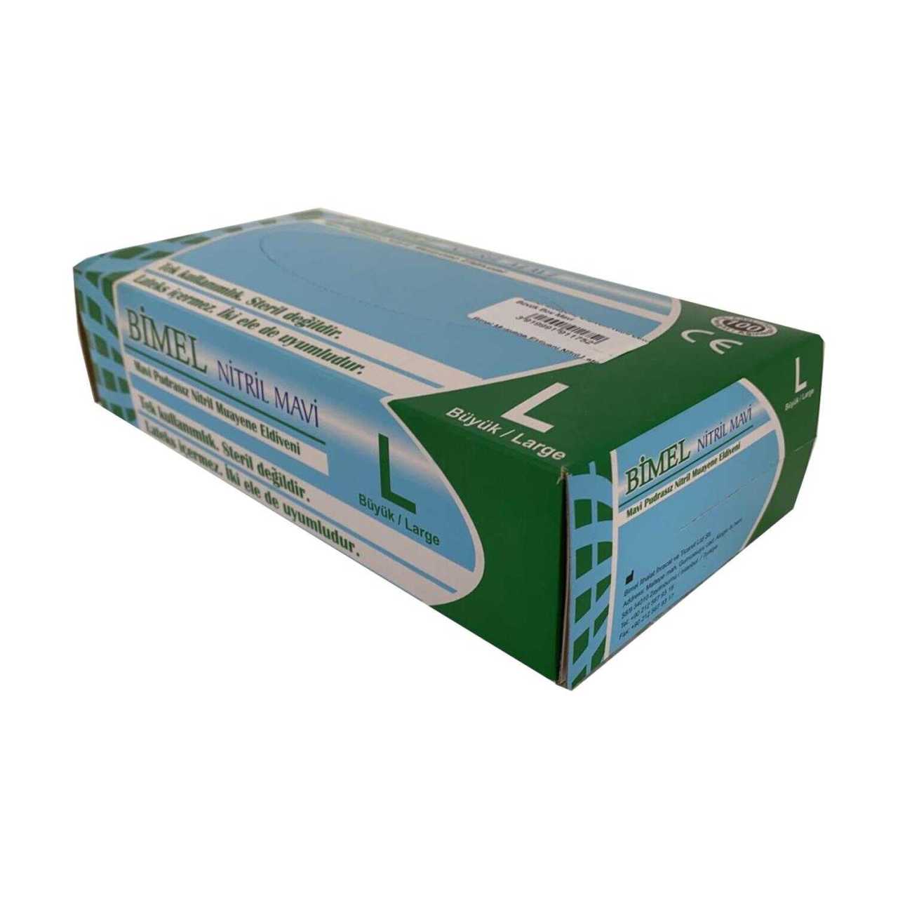 Eldiven Bimel Nitril Latex Büyük Boy Mavi Eldiven 1 Paket