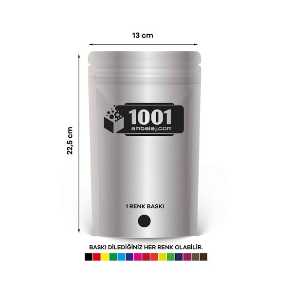 13X22,5 Cm 1 Baskılı Alüminyum Renkli Tek Taraf Tek Renk Doypack Torba 250 Gr /03/