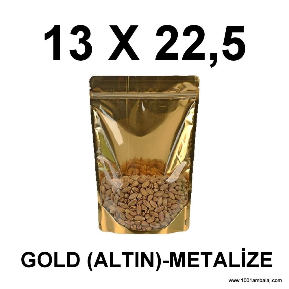 13X22,5 Cm Gold-Metalize Renk Doypack Torba /50/ 2 RENK BASKILI------ - (31)-20.000 ADET  FİYAT ALIN !