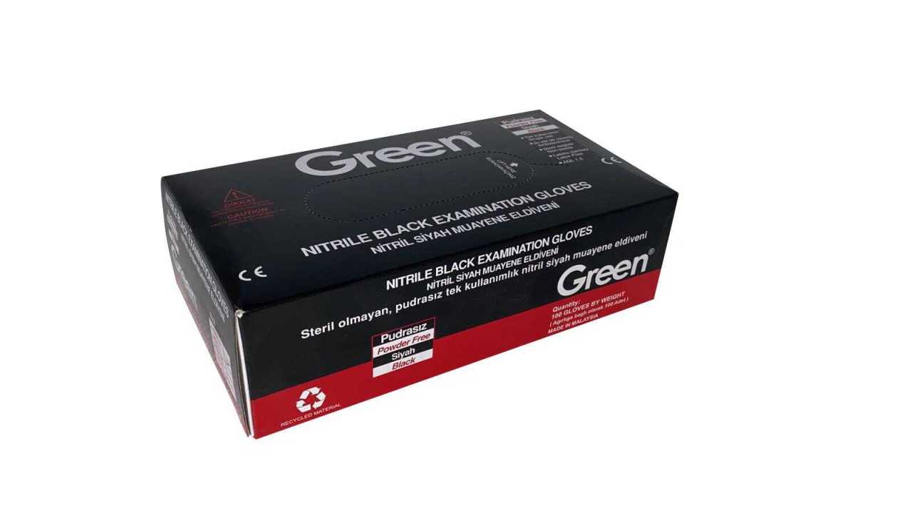 Eldiven Green Nitril Latex Küçük Boy Siyah Eldiven 1 Paket