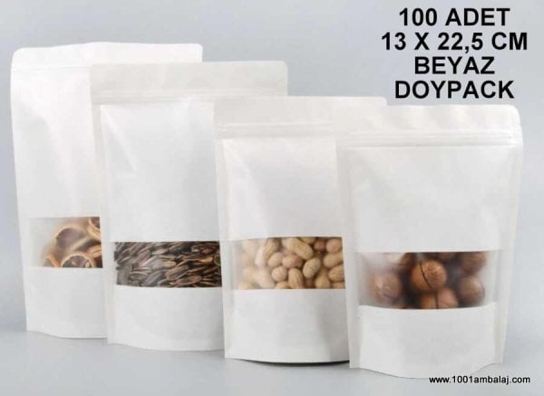 13X22,5 Cm Beyaz Pencereli 100 Adet Kilitli Doypack Torba 250 Gr /10/