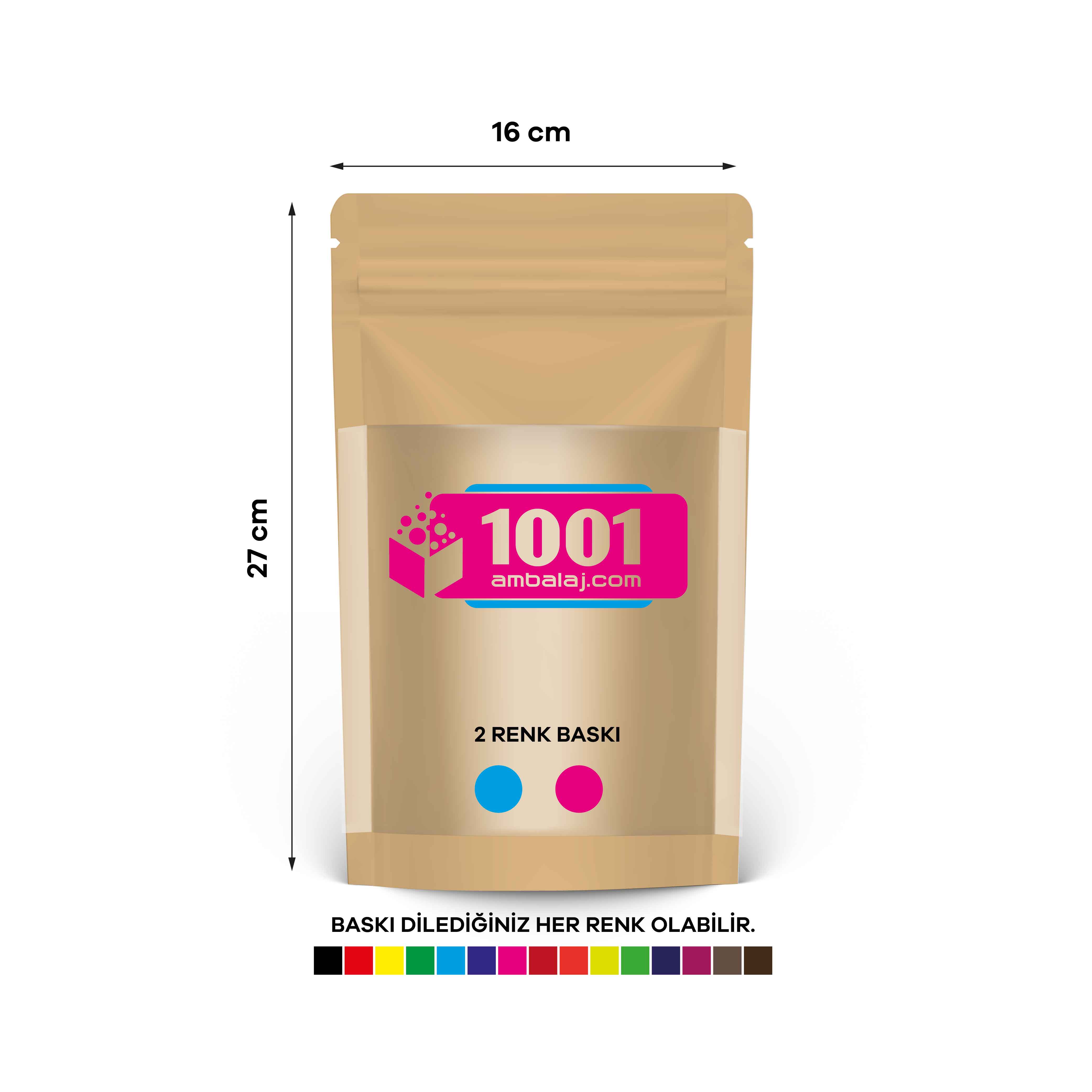 16X27 Cm 2 Baskılı Kraft Renkli Geniş Pencereli Tek Taraf İki Renk Doypack Torba 500 Gr /46/
