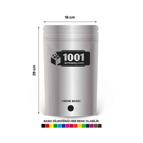18X29 Cm 1 Baskılı Alüminyum Renkli Tek Taraf Tek Renk Doypack Torba 750 Gr /05/