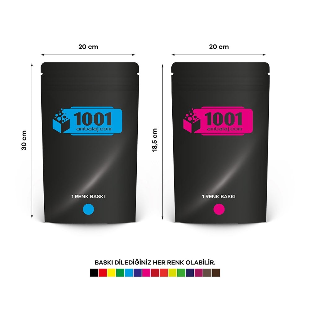 20X30 Cm 2 Baskılı Siyah Renkli İki Taraf Tek Renk Doypack Torba 1000 Gr /65/