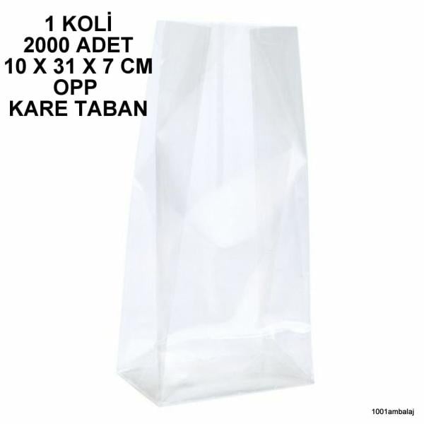 Opp Torba 10X31X7 Cm Yandan Körüklü Kare Tabanli Şeffaf 1 Koli 2000 Adet