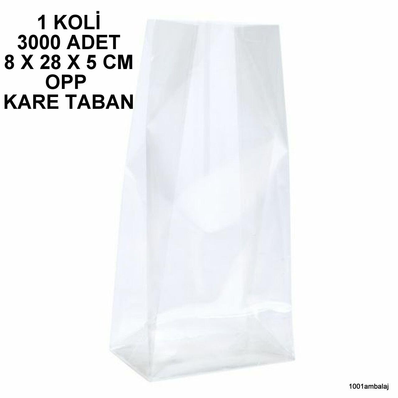 Opp Torba 8X28X5 Cm Yandan Körüklü Kare Tabanli Şeffaf 1 Koli 3000 Adet