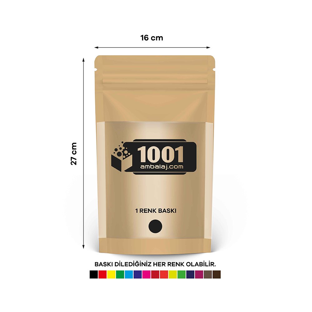 16X27 Cm 1 Baskılı Kraft Renkli Geniş Pencereli Tek Taraf Tek Renk Doypack Torba 500 Gr /46/