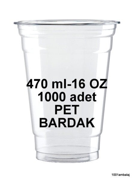 Plastik Bardak 470 Ml 16 Oz 1 Koli 1000 Adet Şeffaf