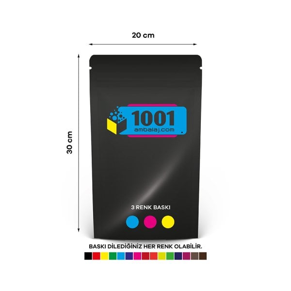 20X30 Cm 3 Baskılı Siyah Renkli Tek Taraf Üç Renk Doypack Torba 1000 Gr /65/
