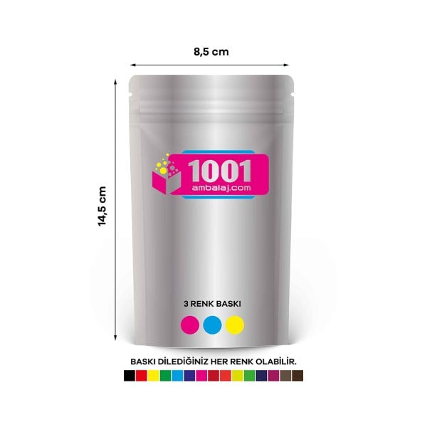 8,5X14,5 Cm 3 Baskılı Alüminyum Renkli Tek Taraf Üç Renk Doypack Torba 50 Gr /01/