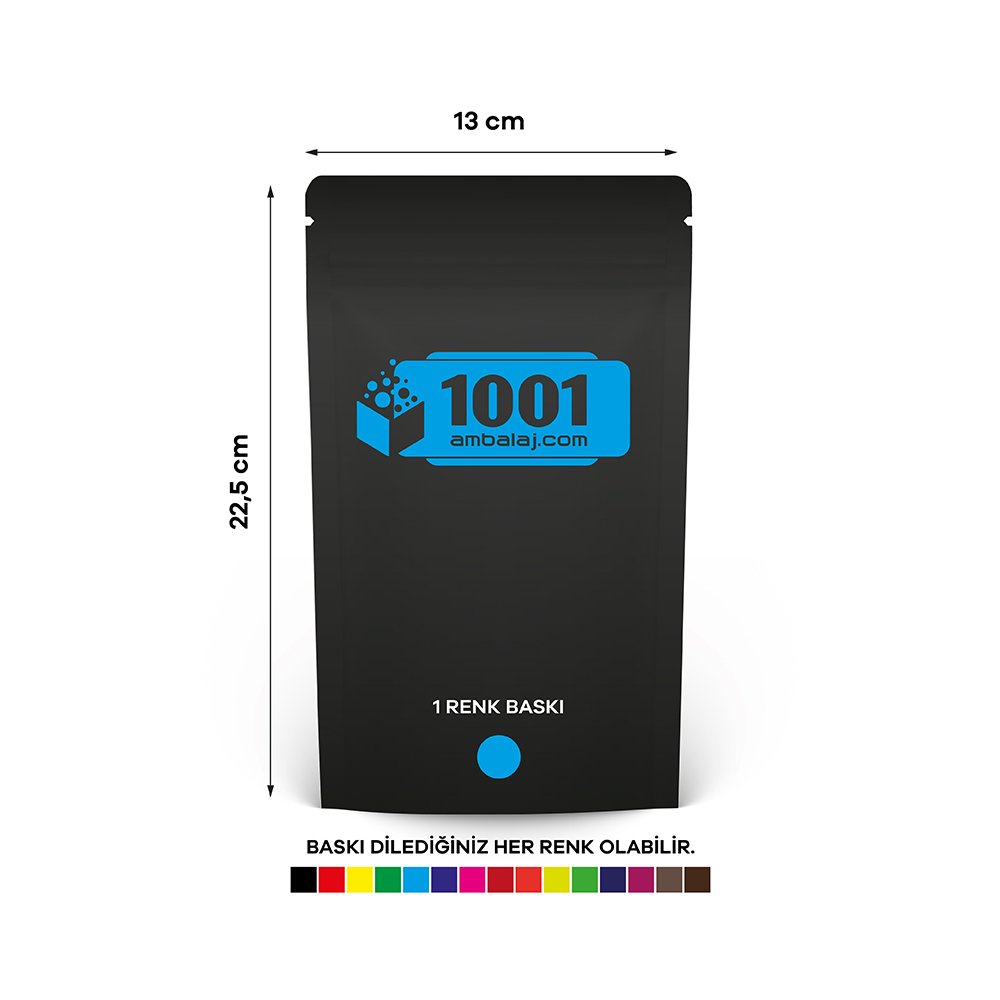13X22,5 Cm 1 Baskılı Mat Siyah Renkli Tek Taraf Tek Renk Doypack Torba 250 Gr /67/