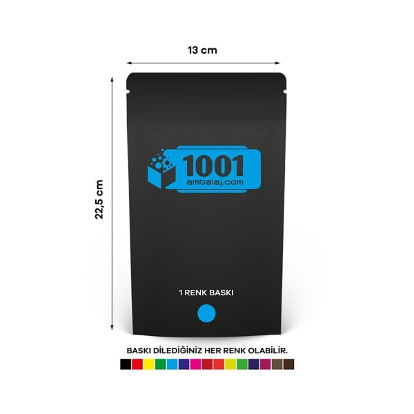 13X22,5 Cm 1 Baskılı Mat Siyah Renkli Tek Taraf Tek Renk Doypack Torba 250 Gr /67/